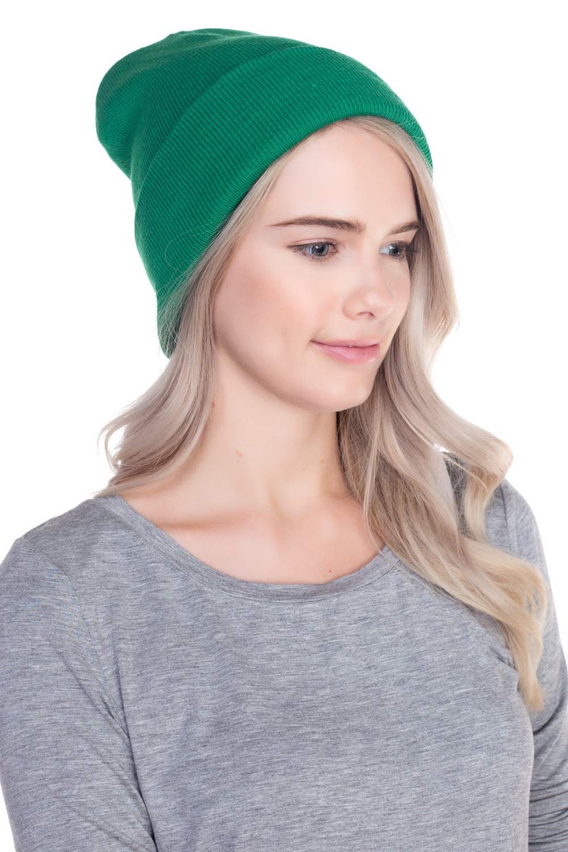Top Level Unisex Cuffed Plain Skull Beanie Toboggan Knit Hat/Cap, Kelly Green - Image 3